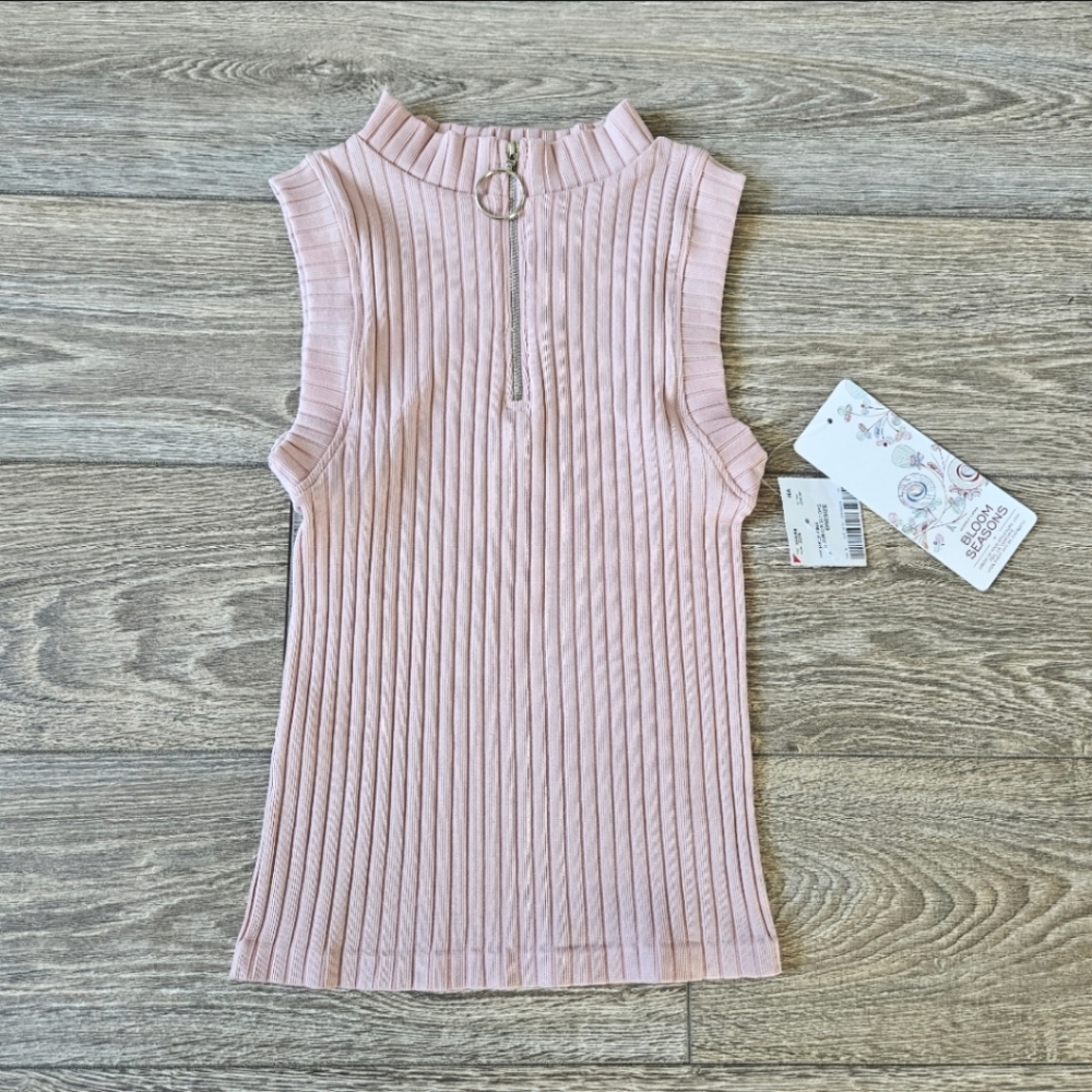 Bloom Seasons Ribbed Mock Neck Cropped Sweater Tank Quarter Zip